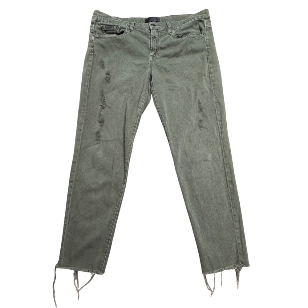 Vince Olive Green Relaxed Straight Leg Jeans Distressed Raw Hem Womens 30 Denim